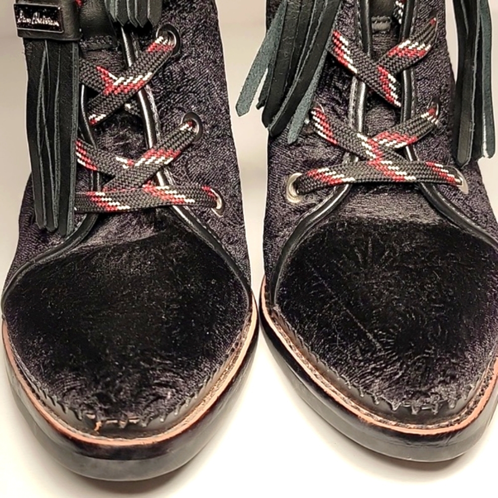 Sam Edelman Sondra Ankle Boots Booties Heels Shoe Lace-up Leather Black Velvet 8 - Picture 4 of 15